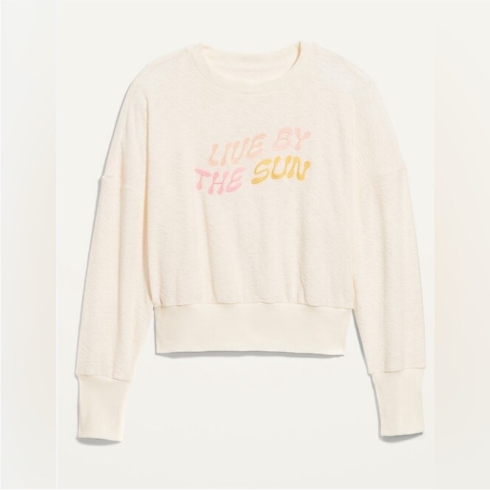 Old Navy Live By The Sun Sweatshirt XL Cream Cropped Graphic Pullover - Picture 2 of 6